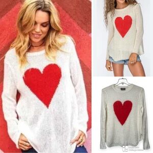 Wooden Ships mohair and wool open knit Red Heart Cream Sweater